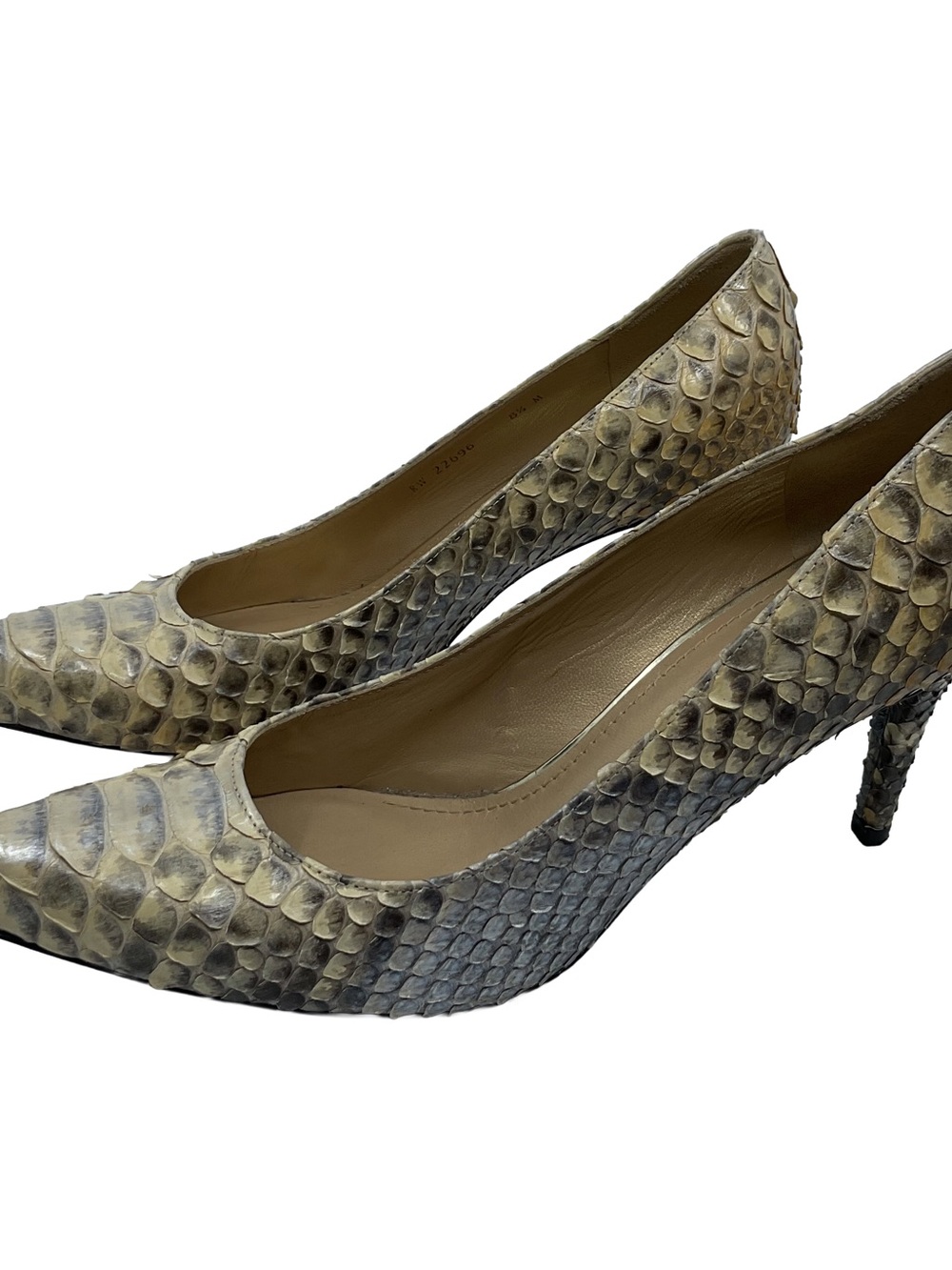 Stuart Weitzman Beige Python-Texture Pointed Toe Heels